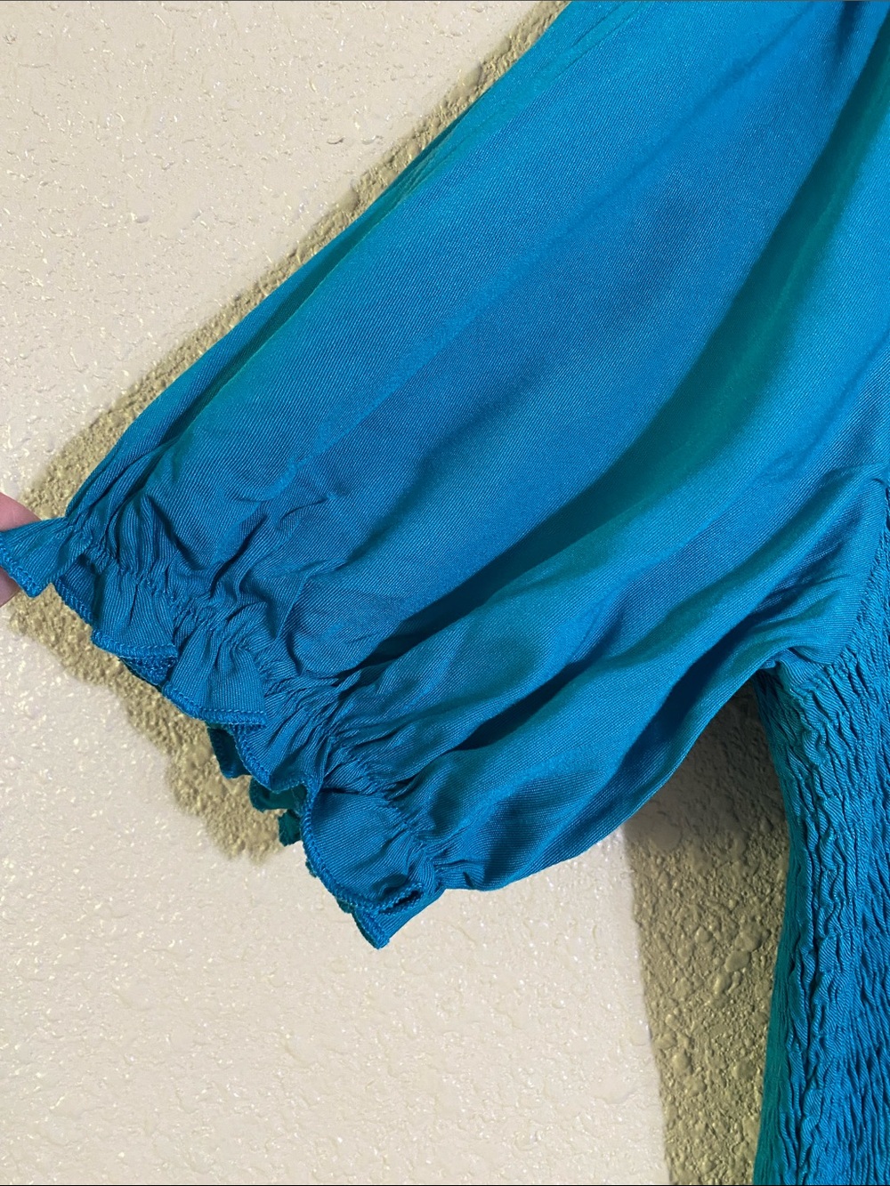 Turquoise Ruched Bodice with Ruffle Hem Midi Dress Size L - Picture 4 of 10
